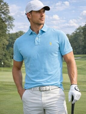 Men's Polo by Ralph Lauren Classic Fit Size M Robin egg Blue Short Sleeve As- Is